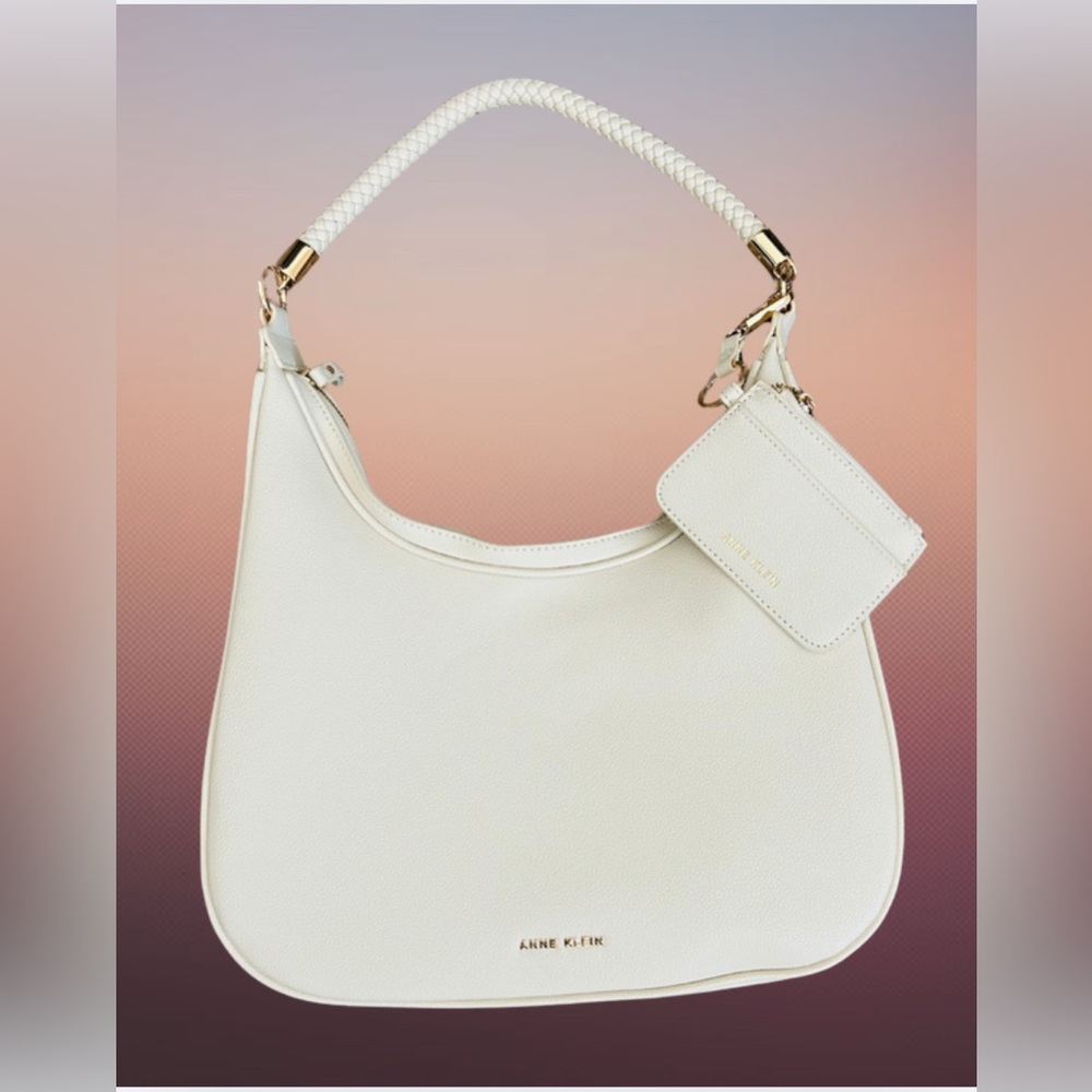 Anne Klein White Pebble-Texture Hobo with Card Holder